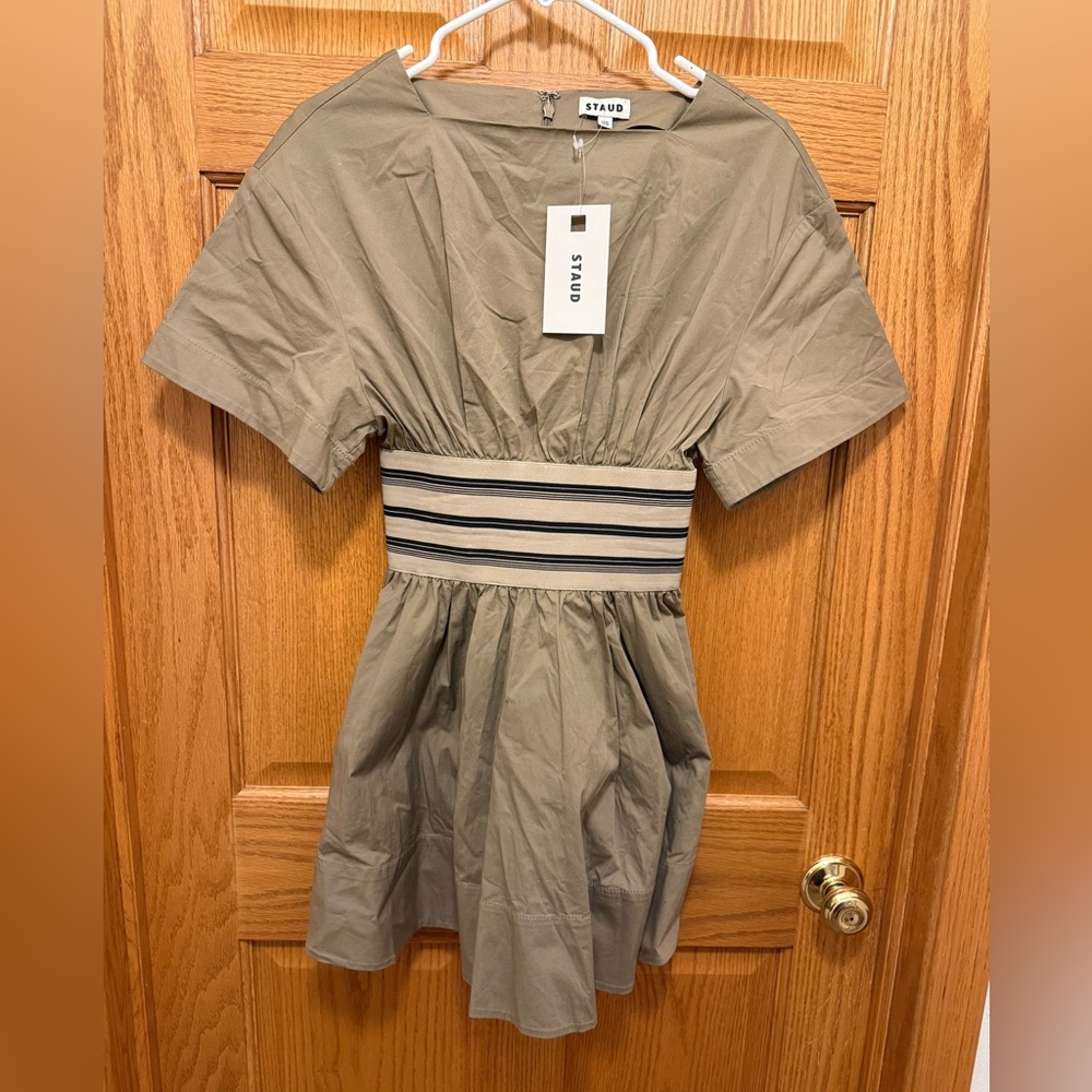 NEW STAUD amy mini dress in taupe XS